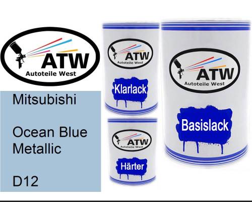 Mitsubishi, Ocean Blue Metallic, D12: 500ml Lackdose + 500ml Klarlack + 250ml Härter - Set, von ATW Autoteile West.